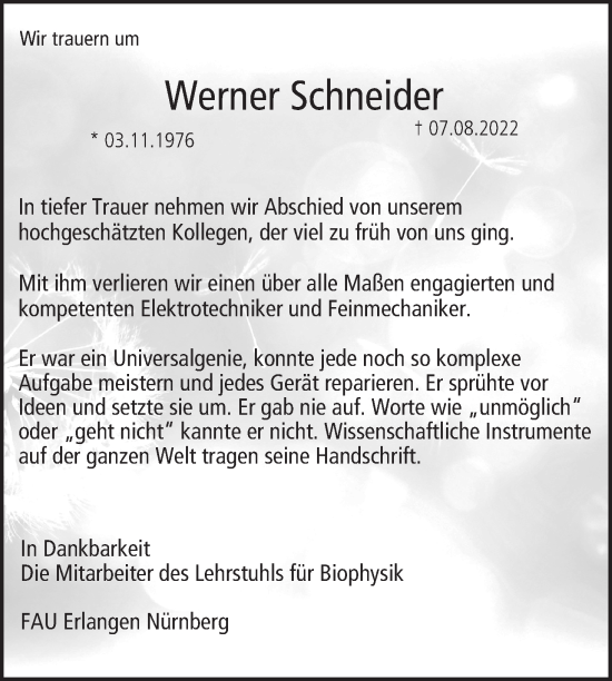 Anzeige von Werner Schneider von MGO