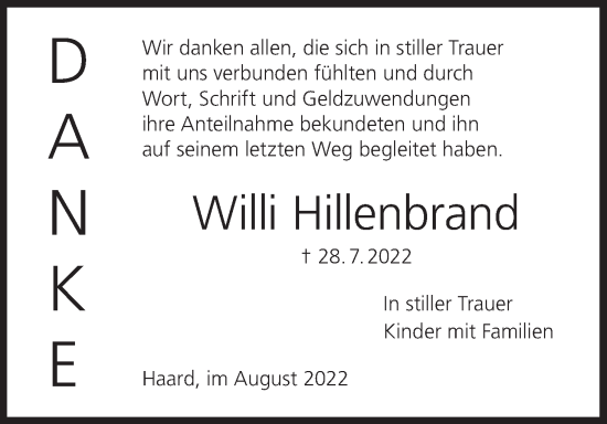 Anzeige von Willi Hillenbrand von MGO