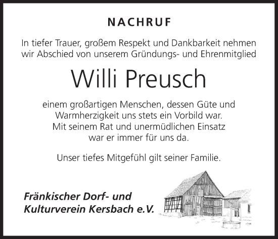 Anzeige von Willi Preusch von MGO