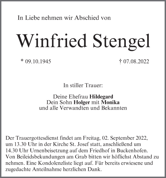 Anzeige von Winfried Stengel von MGO