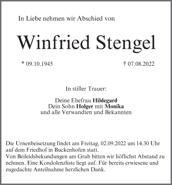 Anzeige von Winfried Stengel von MGO