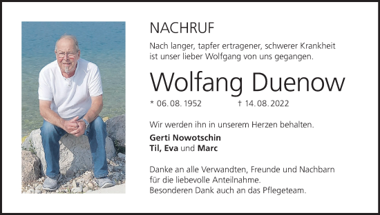 Anzeige von Wolfang Duenow von MGO