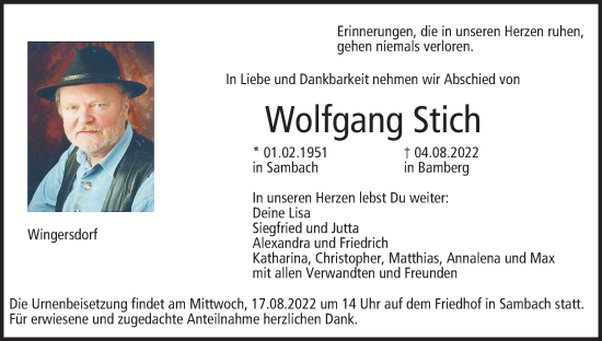 Anzeige von Wolfgang Stich von MGO