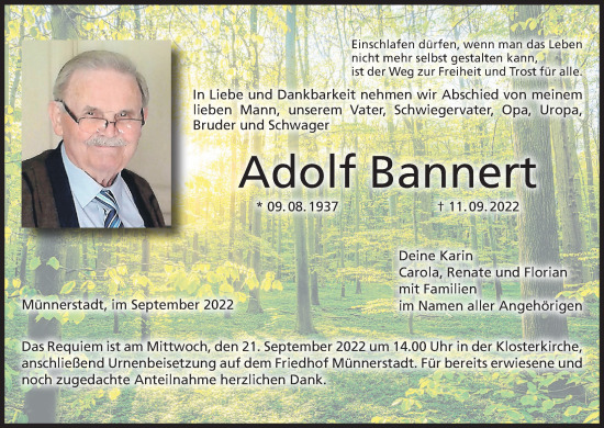 Anzeige von Adolf Bannert von MGO