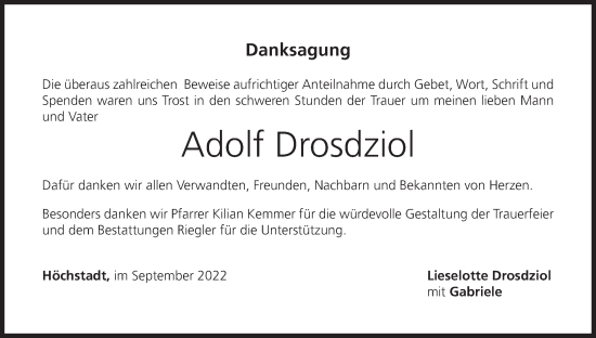 Anzeige von Adolf Drosdziol von MGO