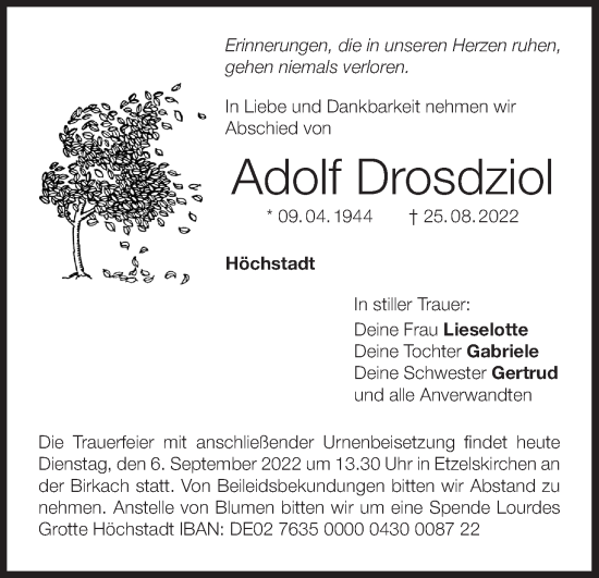 Anzeige von Adolf Drosdziol von MGO