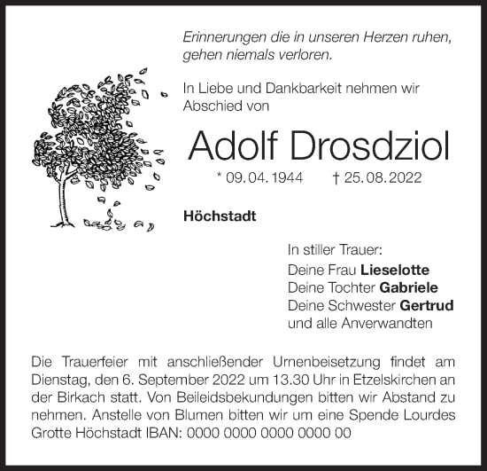 Anzeige von Adolf Drosdziol von MGO