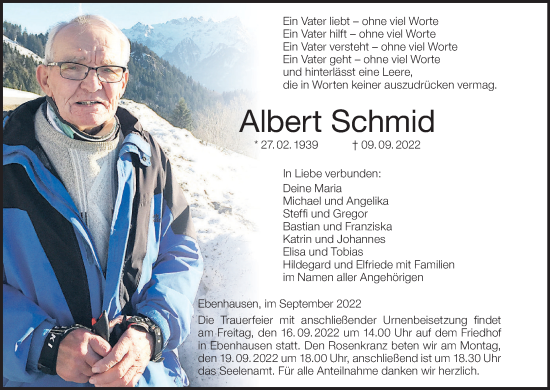 Anzeige von Albert Schmid von MGO