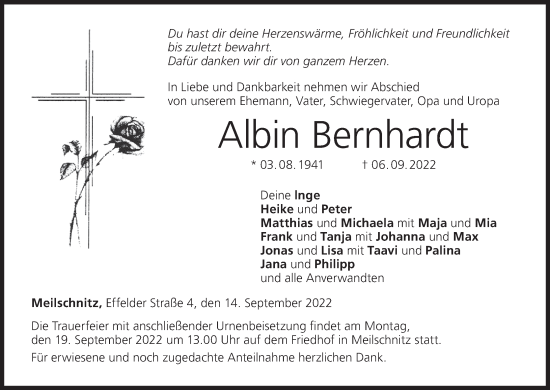 Anzeige von Albin Bernhardt von MGO