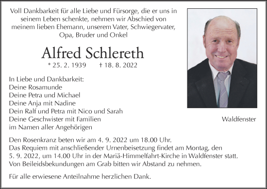 Anzeige von Alfred Schlereth von MGO