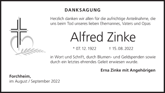Anzeige von Alfred Zinke von MGO
