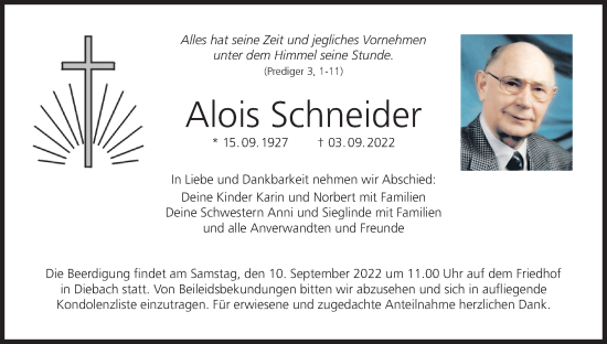 Anzeige von Alois Schneider von MGO