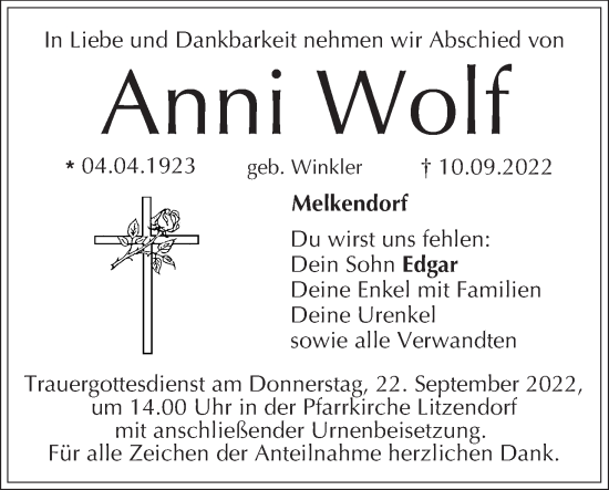 Anzeige von Anni Wolf von MGO