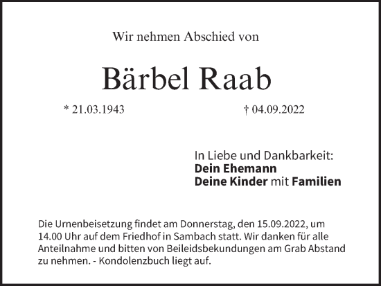 Anzeige von Bärbel Raab von MGO