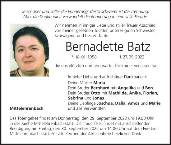 Anzeige von Bernadette Batz von MGO