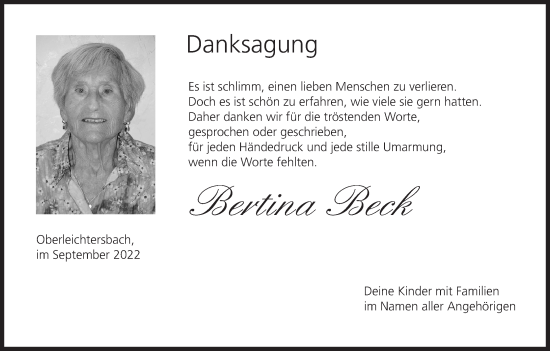 Anzeige von Bertina Beck von MGO