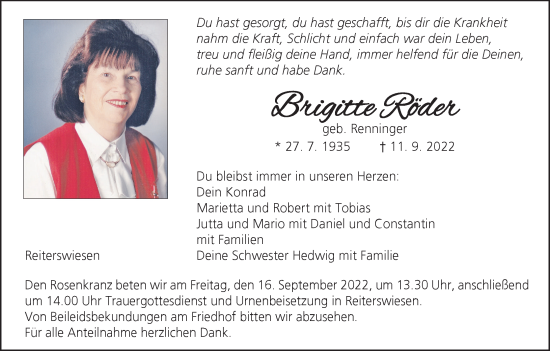 Anzeige von Brigitte Röder von MGO