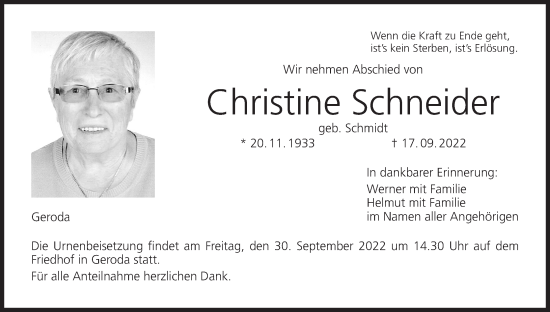 Anzeige von Christine Schneider von MGO