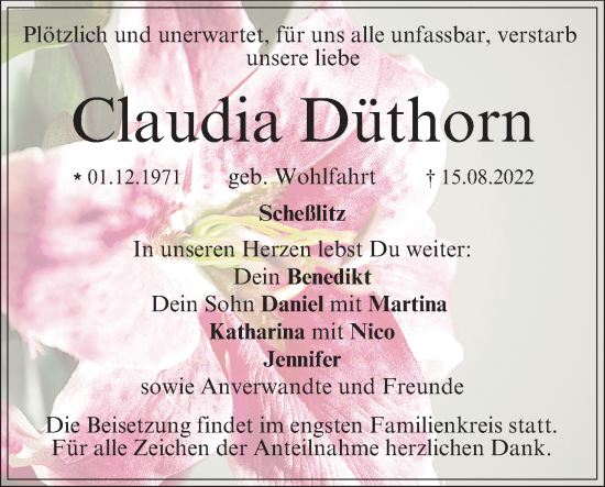 Anzeige von Claudia Düthorn von MGO