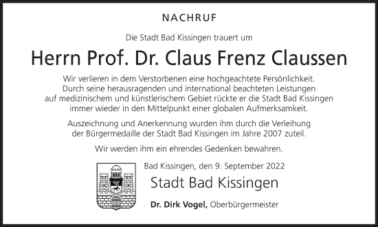 Anzeige von Claus Frenz Claussen von MGO