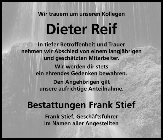 Anzeige von Dieter Reif von MGO