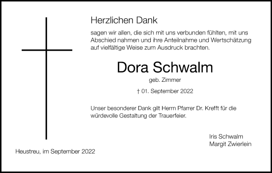 Anzeige von Dora Schwalm von MGO