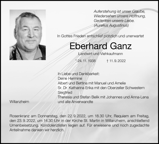 Anzeige von Eberhard Ganz von MGO