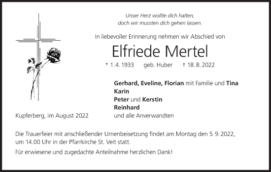 Anzeige von Elfriede Mertel von MGO