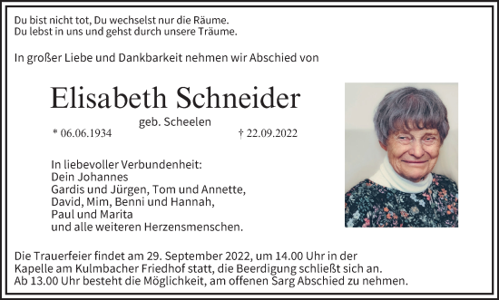 Anzeige von Elisabeth Schneider von MGO