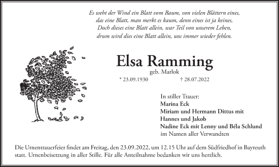 Anzeige von Elsa Ramming von MGO