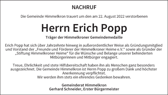 Anzeige von Erich Popp von MGO