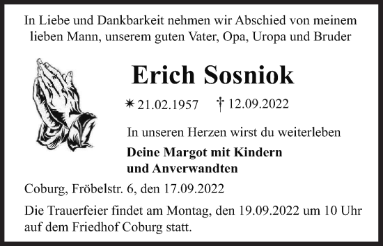 Anzeige von Erich Sosniok von MGO