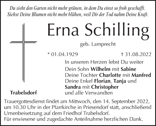 Anzeige von Erna Schilling von MGO