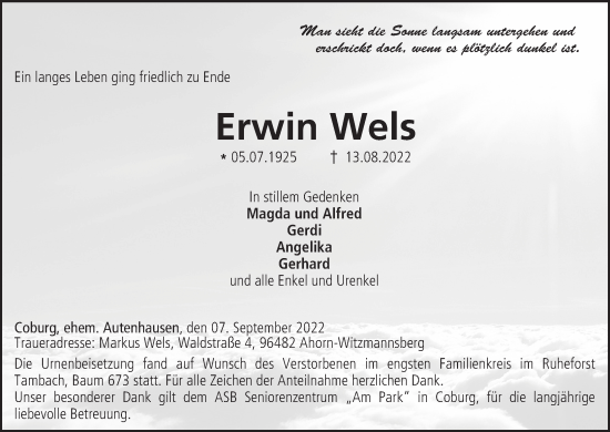 Anzeige von Erwin Wels von MGO