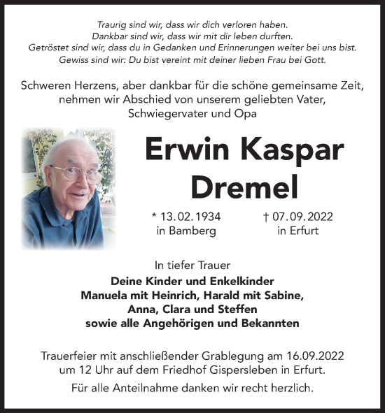 Anzeige von Erwin Kaspar Dremel von MGO