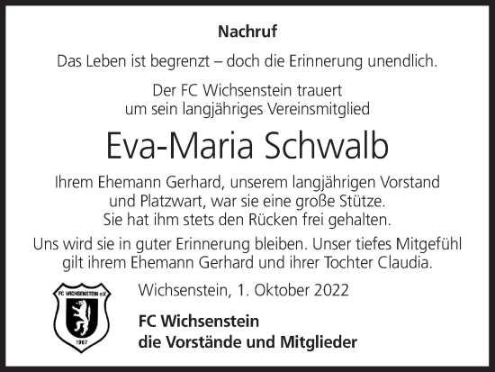 Anzeige von Eva-Maria Schwalb von MGO