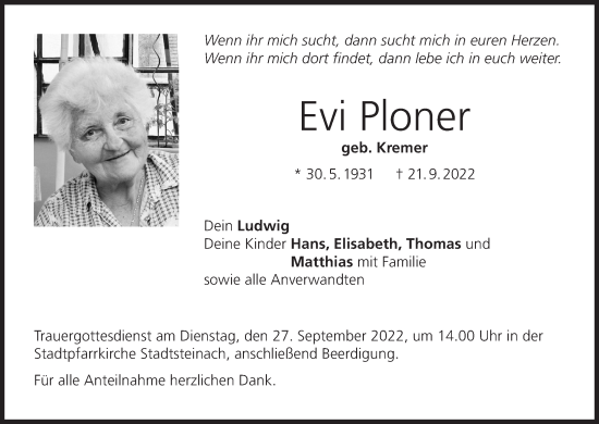 Anzeige von Evi Ploner von MGO