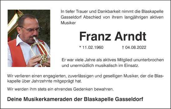 Anzeige von Franz Arndt von MGO