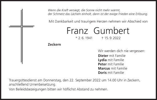 Anzeige von Franz Gumbert von MGO