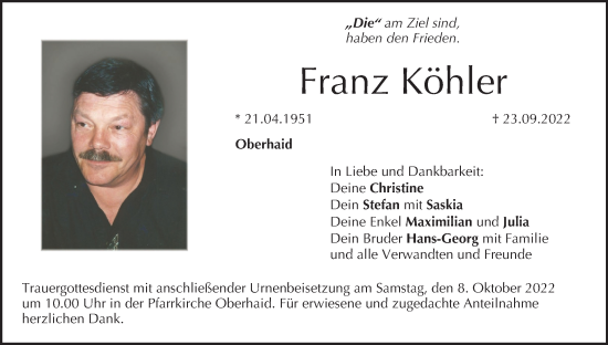 Anzeige von Franz Köhler von MGO
