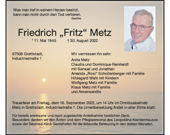 Anzeige von Friedrich Metz von MGO