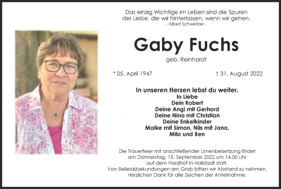 Anzeige von Gaby Fuchs von MGO