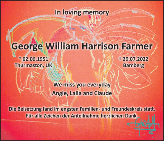 Anzeige von George William Harrison Farmer von MGO