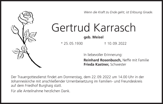 Anzeige von Gertrud Karrasch von MGO