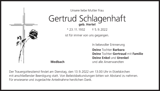Anzeige von Gertrud Schlagenhaft von MGO