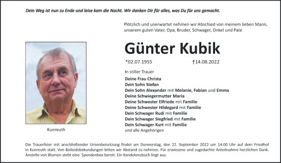 Anzeige von Günter Kubik von MGO