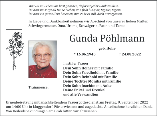 Anzeige von Gunda Pöhlmann von MGO