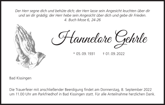Anzeige von Hannelore Gehrle von MGO