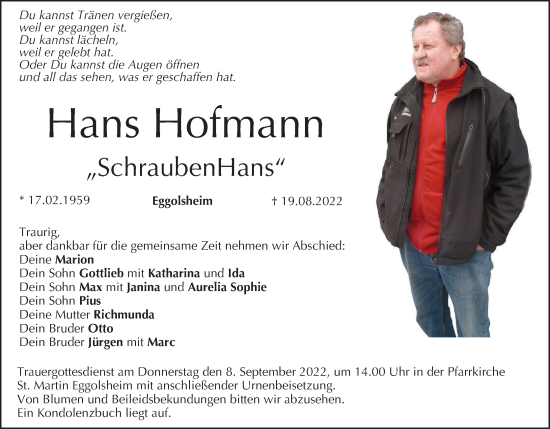 Anzeige von Hans Hofmann von MGO