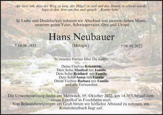 Anzeige von Hans Neubauer von MGO